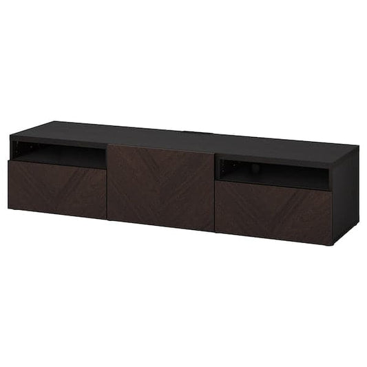 Ikea BESTÅ - TV bench with drawers and door, black-brown Hedeviken/dark brown stained oak veneer, 180x42x39 cm