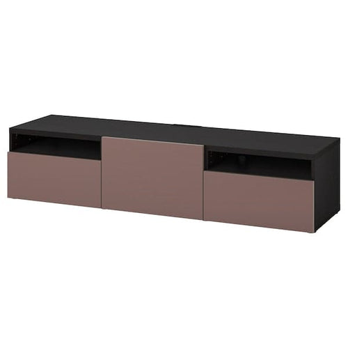 BESTÅ TV cabinet with drawers and door - black-brown/Hjortviken brown 180x42x39 cm , 180x42x39 cm