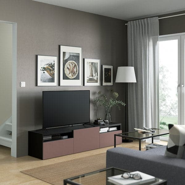 Ikea BESTÅ TV cabinet with drawers and door - black-brown/Hjortviken brown 180x42x39 cm , 180x42x39 cm