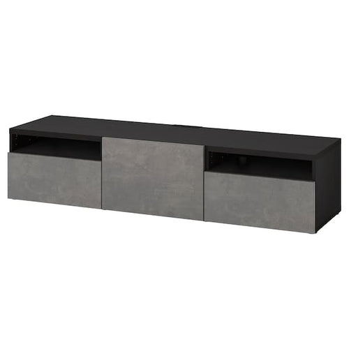 BESTÅ - TV bench with drawers and door, black-brown/Kallviken dark grey, 180x42x39 cm