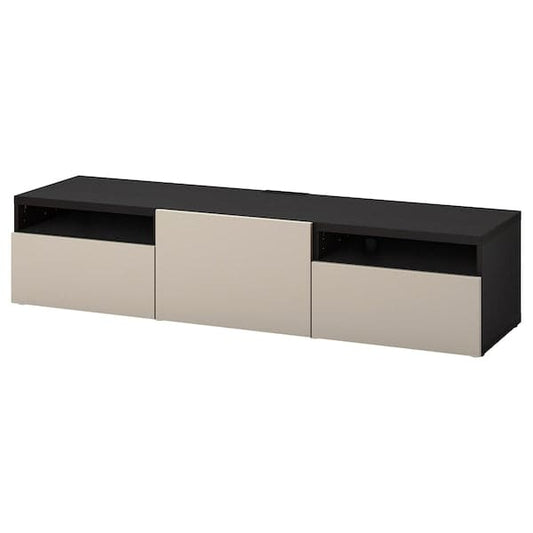 Ikea BESTÅ - TV bench with drawers and door, black-brown/Lappviken light grey/beige, 180x42x39 cm