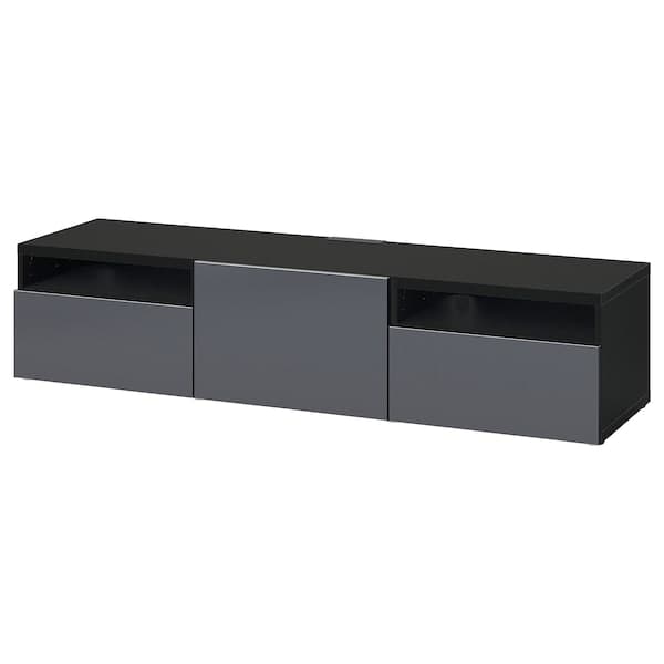 BESTÅ - TV bench with drawers and door, black-brown/Riksviken brushed dark pewter effect, 180x42x39 cm - best price from Maltashopper.com 49420311
