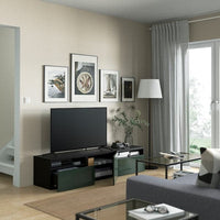 BESTÅ - TV bench with drawers and door, black-brown/Selsviken dark olive-green, 180x42x39 cm - best price from Maltashopper.com 39435898