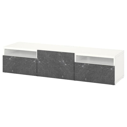 Ikea BESTÅ - TV bench with drawers and door, white/Bergsviken black, 180x42x39 cm