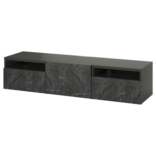 Ikea BESTÅ - TV bench with drawers and door, dark grey/Bergsviken black, 180x42x39 cm