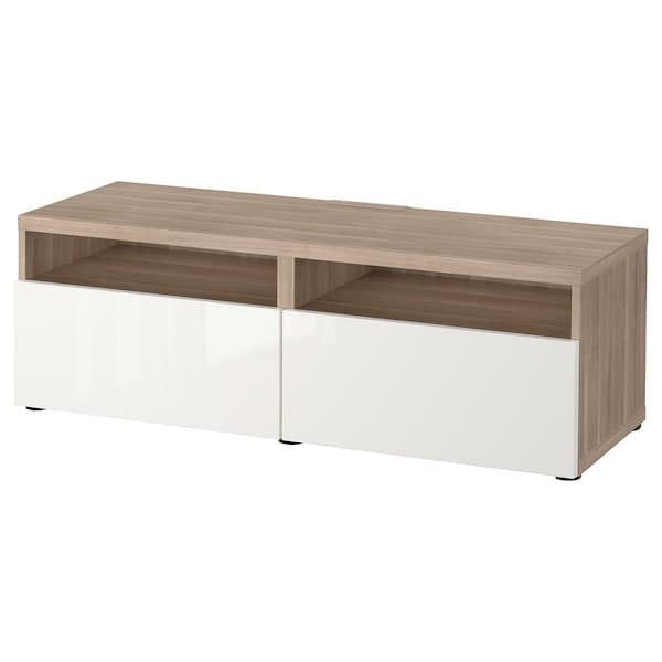 BESTÅ TV cabinet with drawers - walnut staining effect grey/Selsviken glossy/white 120x42x39 cm , 120x42x39 cm - best price from Maltashopper.com 79324431