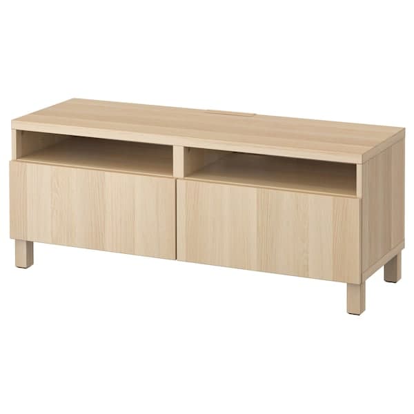 BESTÅ - TV bench with drawers, white stained oak effect/Lappviken/Stubbarp white stained oak effect, 120x42x48 cm - best price from Maltashopper.com 49399183