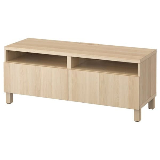 BESTÅ - TV bench with drawers, white stained oak effect/Lappviken/Stubbarp white stained oak effect, 120x42x48 cm - best price from Maltashopper.com 49399183