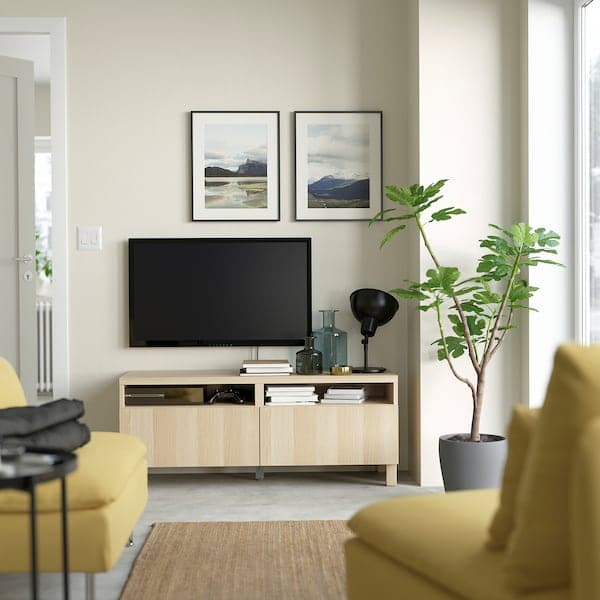 Ikea BESTÅ - TV bench with drawers, white stained oak effect/Lappviken/Stubbarp white stained oak effect, 120x42x48 cm