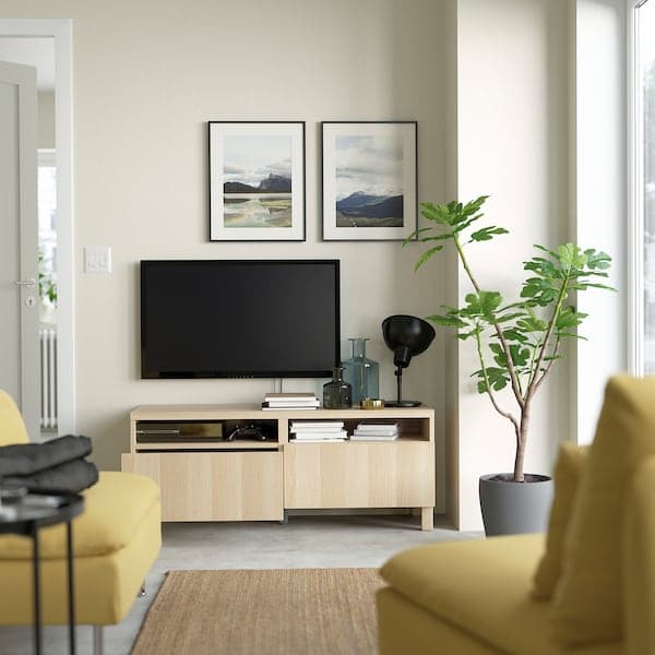 Ikea BESTÅ - TV bench with drawers, white stained oak effect/Lappviken/Stubbarp white stained oak effect, 120x42x48 cm