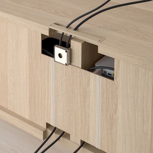 Ikea BESTÅ - TV bench with drawers, white stained oak effect/Selsviken/Nannarp high-gloss/white, 120x42x48 cm