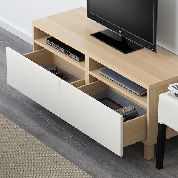 Ikea BESTÅ - TV bench with drawers, white stained oak effect/Lappviken white, 120x42x48 cm