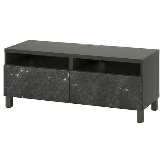 BESTÅ - TV bench with drawers, dark grey/Bergsviken/Stubbarp black, 120x42x48 cm - best price from Maltashopper.com 49505579