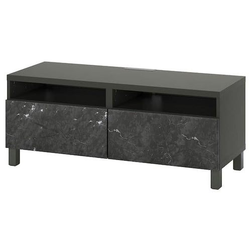 BESTÅ TV bench with drawers, dark grey/Bergsviken/Stubbarp black, 120x42x48 cm