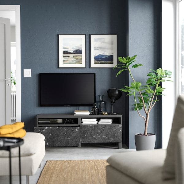 Ikea BESTÅ - TV bench with drawers, dark grey/Bergsviken/Stubbarp black, 120x42x48 cm