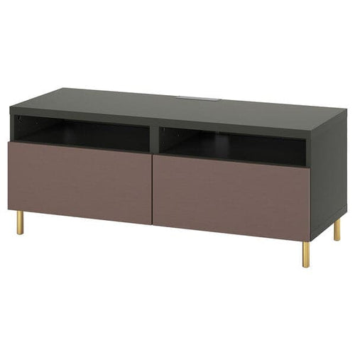 BESTÅ TV bench with drawers, dark grey/Hjortviken/Ösarp brown, 120x42x48 cm