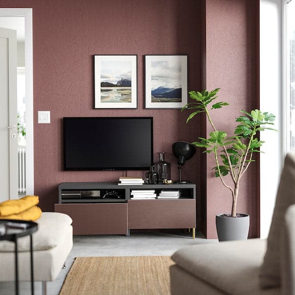 Ikea BESTÅ - TV cabinet with drawers, dark grey/Hjortviken/Ösarp brown, , 120x42x48 cm