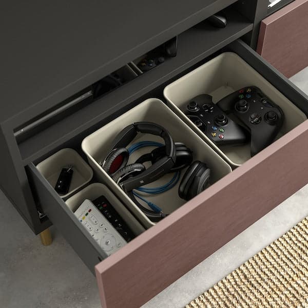 Ikea BESTÅ - TV cabinet with drawers, dark grey/Hjortviken/Ösarp brown, , 120x42x48 cm