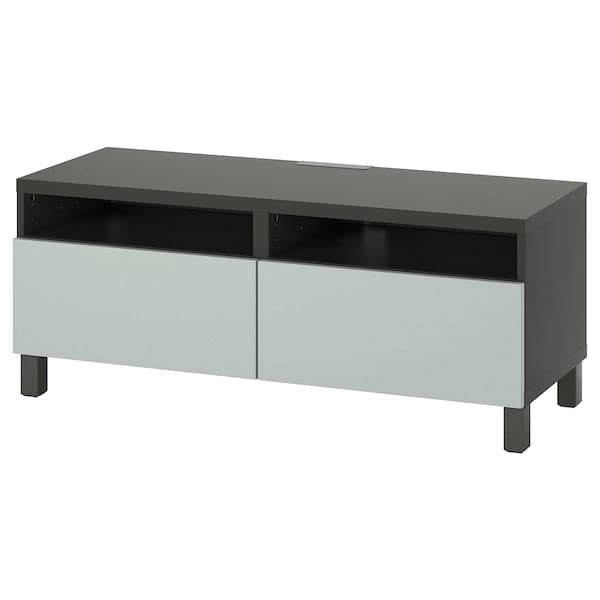 BESTÅ - TV bench with drawers, dark grey/Hjortviken/Stubbarp pale grey-green, 120x42x48 cm - best price from Maltashopper.com 29505580