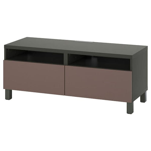BESTÅ TV bench with drawers, dark grey/Hjortviken/Stubbarp brown, 120x42x48 cm