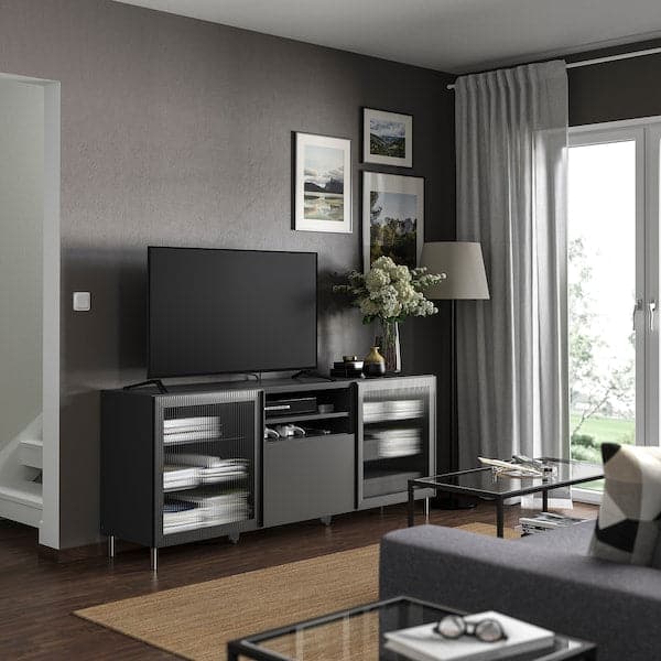 Ikea BESTÅ - TV bench with drawers, dark grey Lappviken/Fällsvik anthracite, 180x42x74 cm