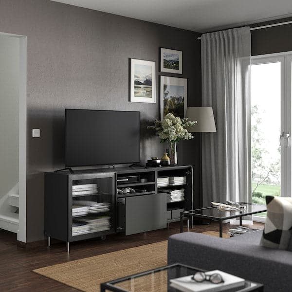 Ikea BESTÅ - TV bench with drawers, dark grey Lappviken/Fällsvik anthracite, 180x42x74 cm