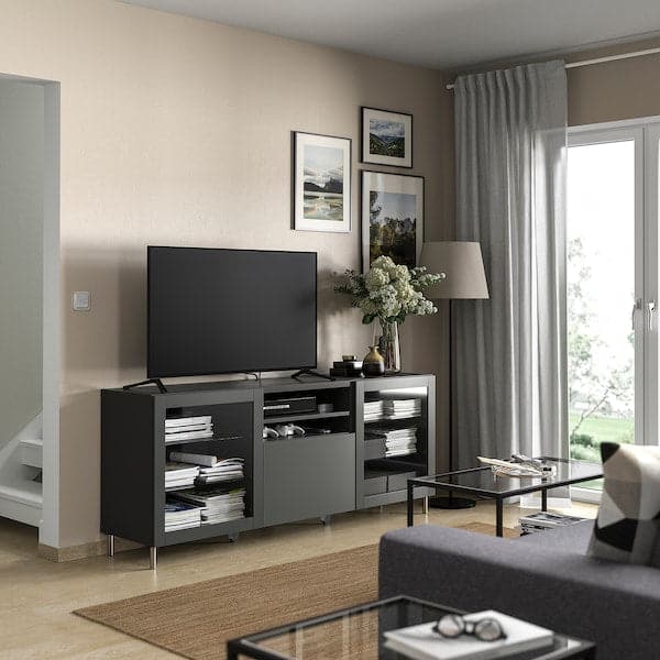 BESTÅ - TV bench with drawers, dark grey Sindvik/Lappviken/Stubbarp dark grey, 180x42x74 cm - best price from Maltashopper.com 49506098