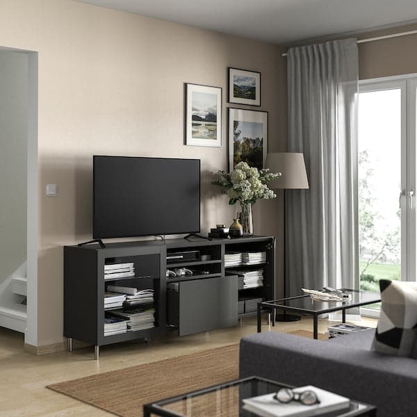 BESTÅ - TV bench with drawers, dark grey Sindvik/Lappviken/Stubbarp dark grey, 180x42x74 cm - best price from Maltashopper.com 09556033