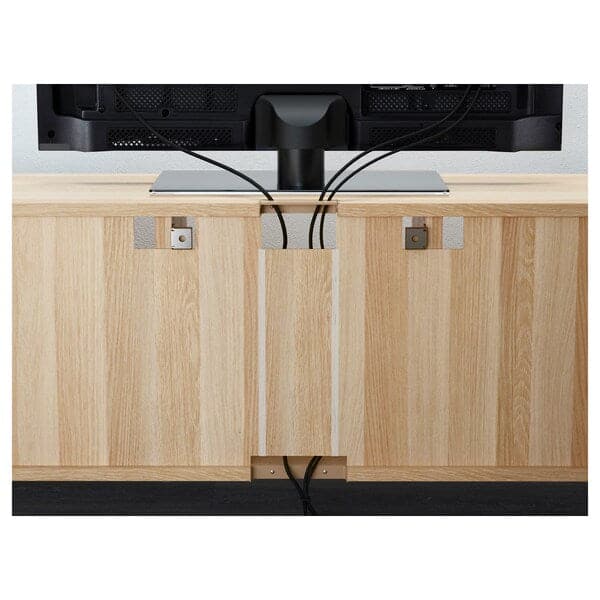 Ikea BESTÅ - TV bench with drawers, Lappviken/Sindvik white stained oak eff clear glass, 180x42x74 cm