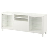 BESTÅ TV bench with drawers, Lappviken/Sindvik white clear glass, 180x42x74 cm