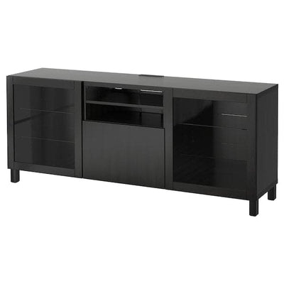 BESTÅ - TV bench with drawers, Lappviken/Sindvik black-brown clear glass, 180x40x74 cm - best price from Maltashopper.com 59194100