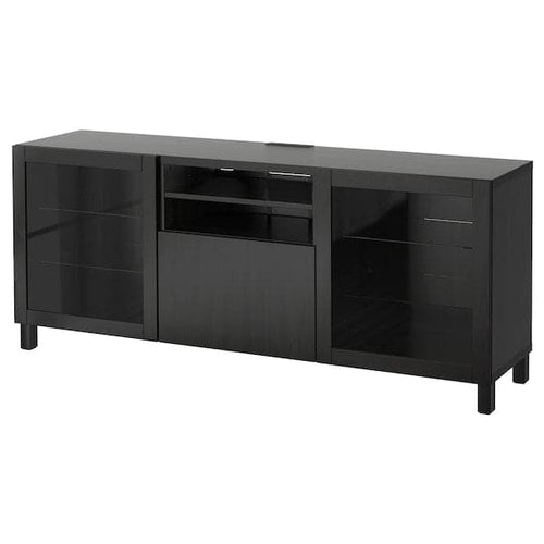 BESTÅ - TV bench with drawers, Lappviken/Sindvik black-brown clear glass, 180x40x74 cm