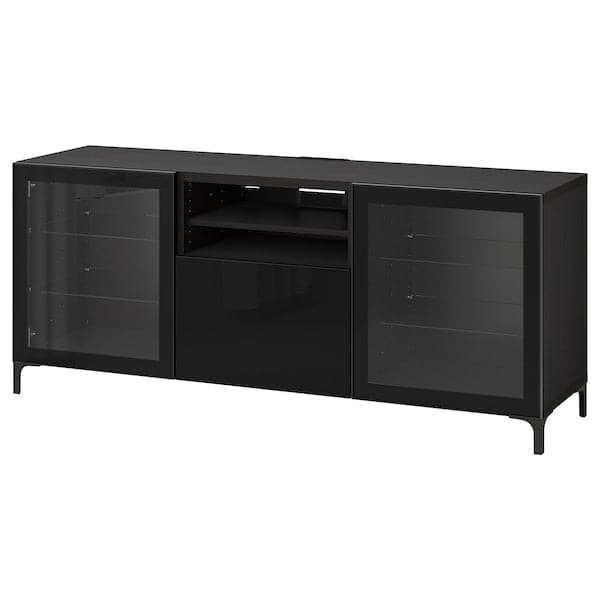 BESTÅ - TV bench with drawers, black-brown Glassvik/Selsviken/Nannarp black, 180x42x74 cm - best price from Maltashopper.com 29435926