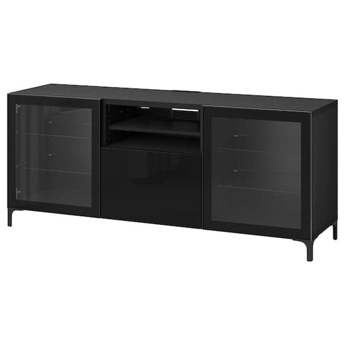 BESTÅ - TV bench with drawers, black-brown Glassvik/Selsviken/Nannarp black, 180x42x74 cm