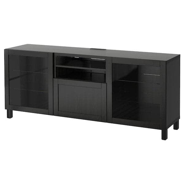 Ikea BESTÅ TV cabinet with drawers - black-brown/Hanviken/Stubbarp transparent glass black-brown 180x42x74 cm , 180x42x74 cm