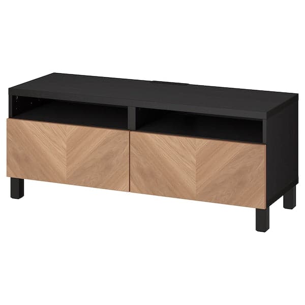 BESTÅ - TV bench with drawers, black-brown Hedeviken/Stubbarp/oak veneer, 120x42x48 cm - best price from Maltashopper.com 19424037