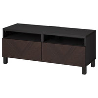 BESTÅ - TV bench with drawers, black-brown Hedeviken/Stubbarp/dark brown stained oak veneer, 120x42x48 cm - best price from Maltashopper.com 49420014