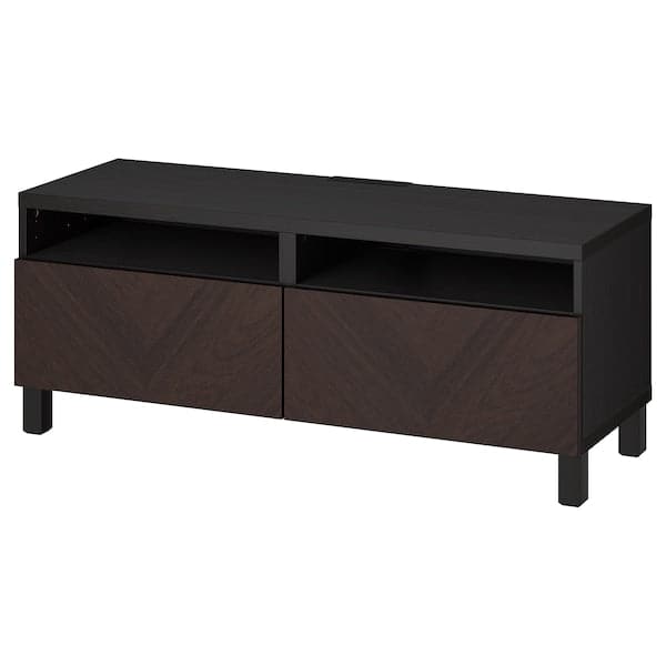 Ikea BESTÅ - TV bench with drawers, black-brown Hedeviken/Stubbarp/dark brown stained oak veneer, 120x42x48 cm