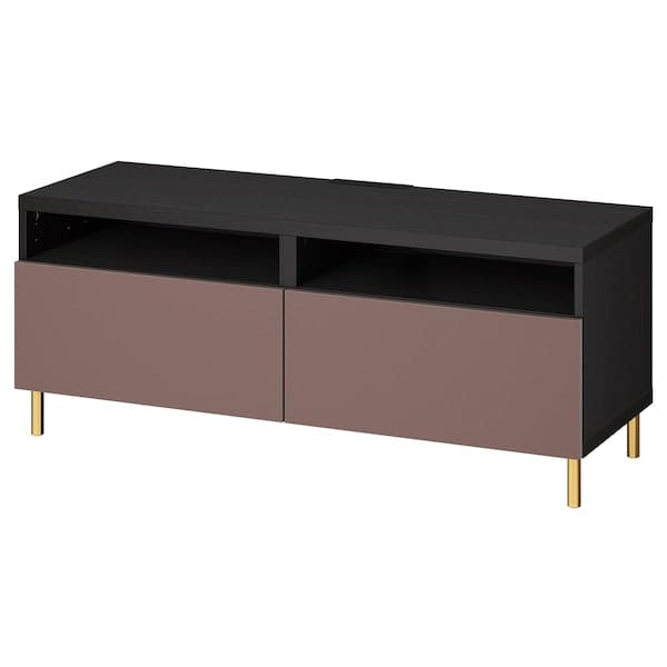 BESTÅ TV bench with drawers, black-brown / Hjortviken / Ösarp brown,120x42x48 cm - best price from Maltashopper.com 29435851