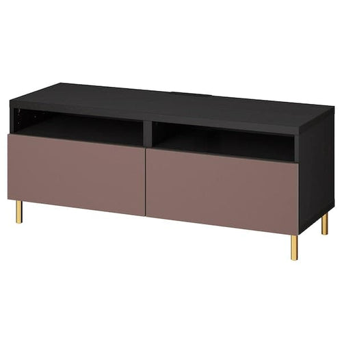 BESTÅ TV bench with drawers, black-brown / Hjortviken / Ösarp brown,120x42x48 cm