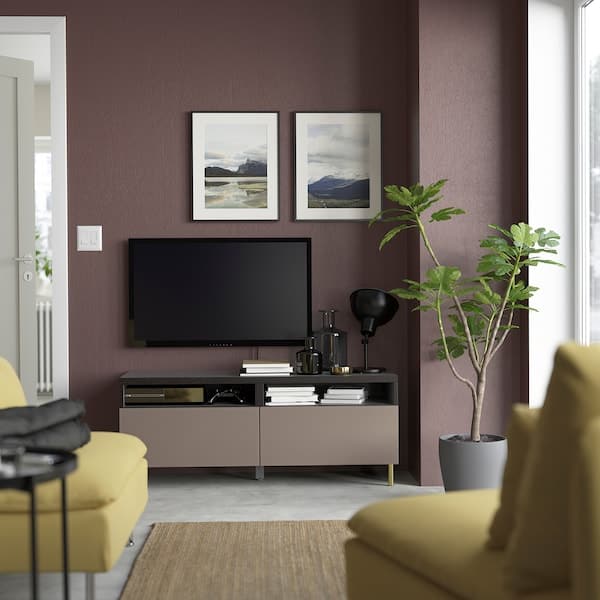 BESTÅ TV bench with drawers, black-brown / Hjortviken / Ösarp brown,120x42x48 cm - best price from Maltashopper.com 39420024