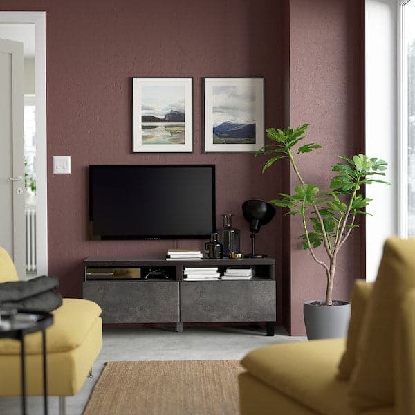 BESTÅ - TV bench with drawers, black-brown/Kallviken/Stubbarp dark grey, 120x42x48 cm - best price from Maltashopper.com 69420013