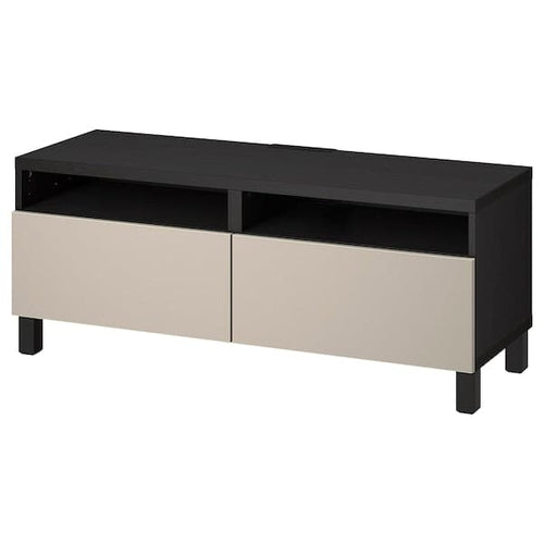 BESTÅ - TV bench with drawers, black-brown/Lappviken/Stubbarp light grey/beige, 120x42x48 cm
