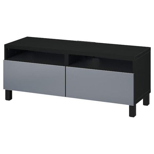 BESTÅ - TV bench with drawers, black-brown/Riksviken/Stubbarp brushed dark pewter effect, 120x42x48 cm