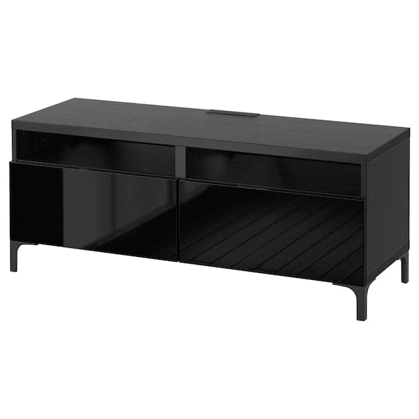 BESTÅ - TV bench with drawers, black-brown/Selsviken high-gloss/black, 120x42x48 cm - best price from Maltashopper.com 99188263