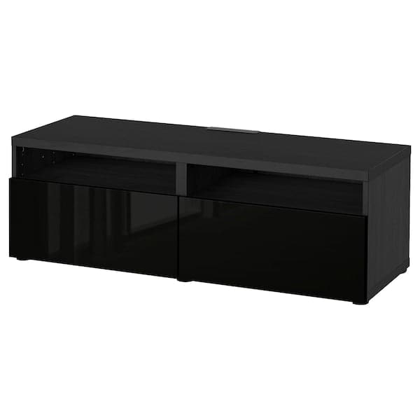 BESTÅ - TV bench with drawers, black-brown/Selsviken high-gloss/black, 120x42x39 cm - best price from Maltashopper.com 69324342