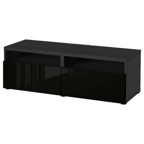 BESTÅ - TV bench with drawers, black-brown/Selsviken high-gloss/black, 120x42x39 cm