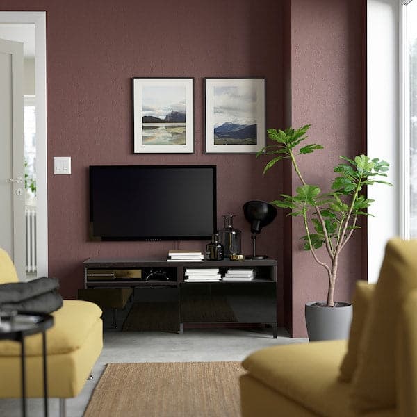 BESTÅ - TV bench with drawers, black-brown/Selsviken/Nannarp high-gloss/black, 120x42x48 cm - best price from Maltashopper.com 69399196