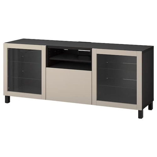 BESTÅ - TV bench with drawers, black-brown Sindvik/Lappviken/Stubbarp light grey/beige, 180x42x74 cm
