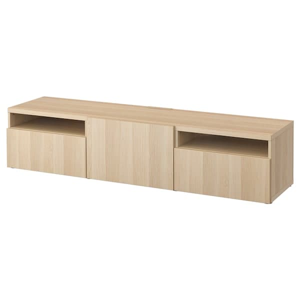 Ikea BESTÅ - TV bench, white stained oak effect/Lappviken white stained oak effect, 180x42x39 cm